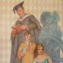 Image with detail from a mural in the reading room of the Moyer Judicial Center library.