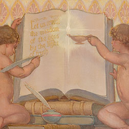 Image with detail from a mural in the reading room of the Moyer Judicial Center library.