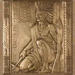 Image of a bas relief sculpture depicting Little Turtle in the Civic Center Lobby of the Moyer Judicial Center.