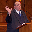 Image of Dr. William Meineke, a historian with the U.S. Holocaust Memorial Museum, speaking in November 2010 on the topic of how the courts failed Germany.