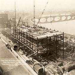 Sepia-toned photograph dated March 3, 1931, showing Moyer Judicial Center under construction.